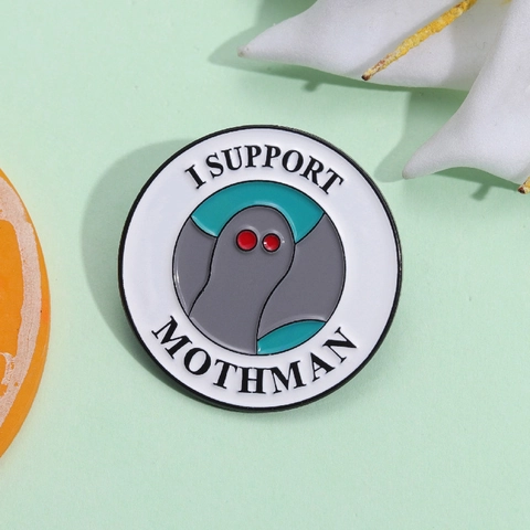 I Support Mothman Épinglette Émaillée Ronde Drôle Badge Cryptide Broche En Alliage Pour Vêtements Sac À Dos Bijoux Cadeau