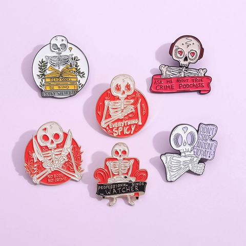 Divertente Set di Spille in Smalto a Forma di Scheletro Cartone Animato Punk Teschio Spilla Gioielli Regalo per Zaino