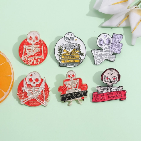 Divertente Set di Spille in Smalto a Forma di Scheletro Cartone Animato Punk Teschio Spilla Gioielli Regalo per Zaino