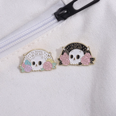 Broche de Esmalte Til Death We Do Art Calavera Gótica Rosa Suministros de Arte Aleación de Zinc Broche Punk Insignia de Metal Joyas