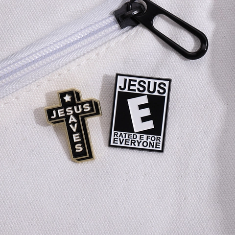 Broche Cruz Jesus Saves Hip Hop Aleación Pin Esmalte Rated E For Everyone Insignia Letra Geométrica Para Chaqueta Mochila Accesorio