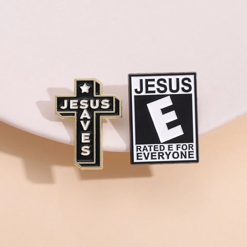 Broche Cruz Jesus Saves Hip Hop Aleación Pin Esmalte Rated E For Everyone Insignia Letra Geométrica Para Chaqueta Mochila Accesorio