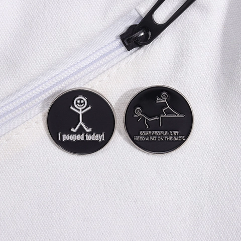 Funny Stickman Round Zinc Alloy Enamel Brooch Pin I Pooped Today Humor Badge For Clothes Backpacks Lapel Pin Jewelry Gift