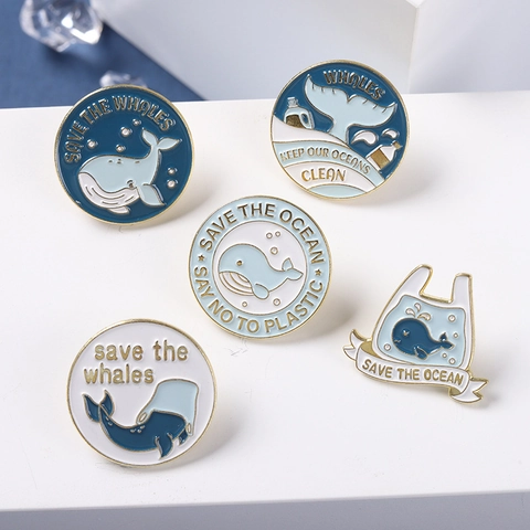 Pin's en Émail Baleine Dessin Animé en Alliage Thème Protection de l'Océan Broche Badge pour Sac à Dos Veste en Jean