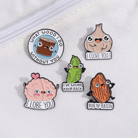 Cartoon Enamel Pin Funny Food Vegetable Garlic Brain Pun Badge Zinc Alloy Painted Lapel Pin For Backpack Jacket Decoration