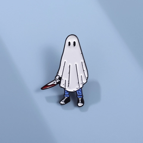Cartoon Halloween Ghost Enamel Pin Alloy Brooch Funny Holding Knife White Ghost Badges For Clothing Bag Accessories