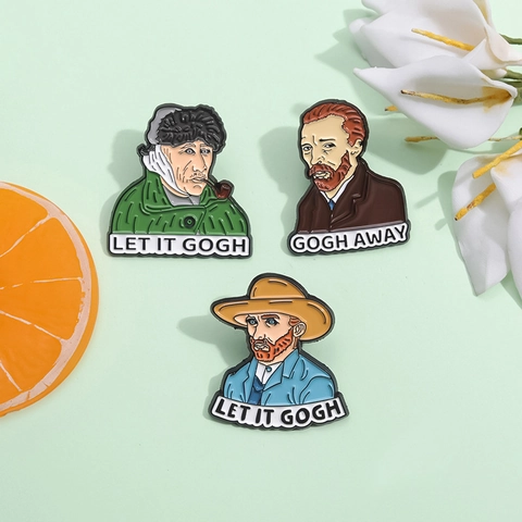 Divertente Spilla Smaltata Vincent Van Gogh in Lega Ritratto Artistico Con Lettera Gogh Away per Zaino Abbigliamento Accessorio Regalo d'Arte Creativa