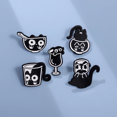 Divertido Broche de Esmalte de Gato Negro de Dibujos Animados Pines de Solapa de Aleación para Decoración de Ropa Mochila Joyería