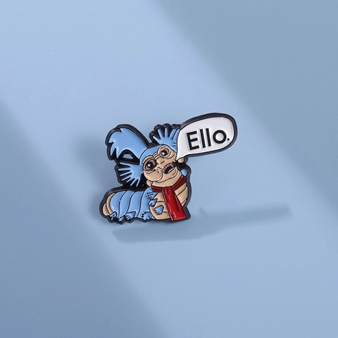 Cartoon Blue Caterpillar Enamel Pin With Red Scarf Dialogue Box Alloy Badge Individual Versatile Clothing Brooch Jewelry