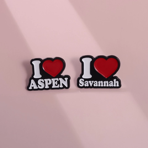 I Love ASPEN Savannah Enamel Pin Badge Zinc Alloy Heart Letter Brooch Backpack Clothing Jewelry Gift For Travel Daily