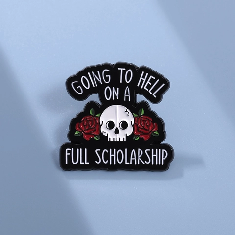Going To Hell On A Full Scholarship Emaille Pin Gothic Totenkopf Rose Zinklegierung Abzeichen Brosche Zubehör Für Damen Herren
