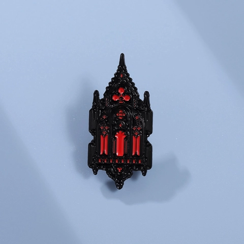 Spilla in Smalto a Finestra della Cattedrale Gotica Vintage in Lega di Zinco Nero Rosso Distintivo da Risvolto per Vestiti Borsa Unisex