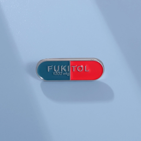 Divertido Broche de Esmalte FUKITOL 1000 mg Cápsula Aleación de Zinc Contraste Rojo Azul Pin de Píldora para Accesorios de Ropa Regalo