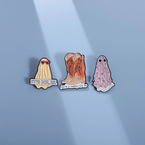 Funny Enamel Pins Brooch Ghost Cowboy Boots Alloy Lacquer Badge For Backpack Jacket Decor Individual Gift Lyrics Style