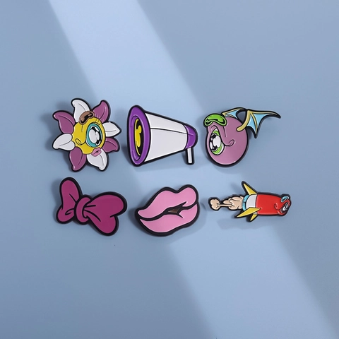 Cartoon Enamel Pin Brooches For Backpacks Jackets Zinc Alloy Drip Oil Lapel Pins Quirky Character Floral Eye Rocket Jewelry Gift