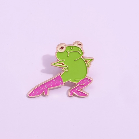 Kreativ Cartoon Grüner Frosch Emaille Brosche Rosa Glitzer High Heel Stiefel Lustige Tier Legierung Pin Abzeichen Für Kleidung