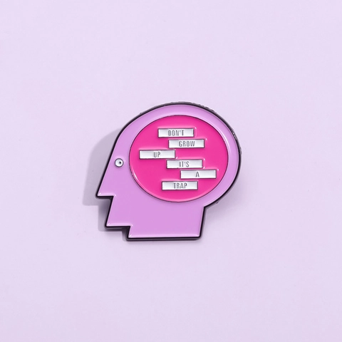 Pink Brain Head Side Face Silhouette Enamel Brooch Don't Grow Up It's A Trap Slogan Alloy Badge For Clothing Accessories Unisex Gift