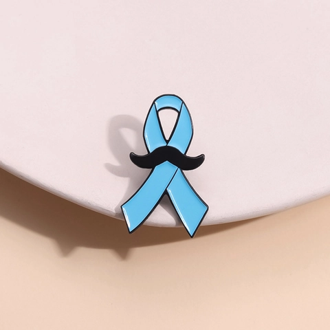 Spilla in Smalto con Nastro Blu e Baffi in Lega di Zinco per Consapevolezza Cancro alla Prostata Movember Regalo di Carità