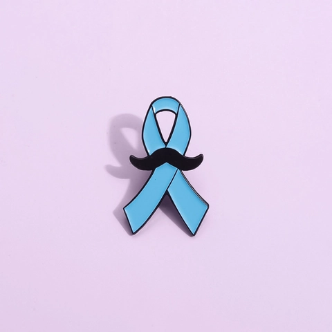 Light Blue Ribbon Mustache Awareness Alloy Brooch Pin For Men Women Enamel Lapel Pin Badge Awareness Jewelry For Clothes Bag