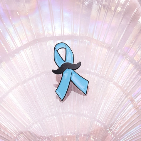 Light Blue Ribbon Mustache Awareness Alloy Brooch Pin For Men Women Enamel Lapel Pin Badge Awareness Jewelry For Clothes Bag