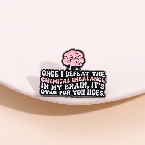 Lustige Cartoon Gehirn Emaille Pin Mentale Gesundheit Zitat Brosche Zinklegierung Lackiertes Abzeichen Zubehör Für Rucksack