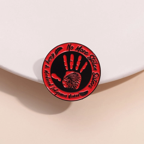 MMIW Awareness Enamel Pin Red Handprint Indigenous Women Silhouette Round Zinc Alloy Brooch Badge Clothing Accessories