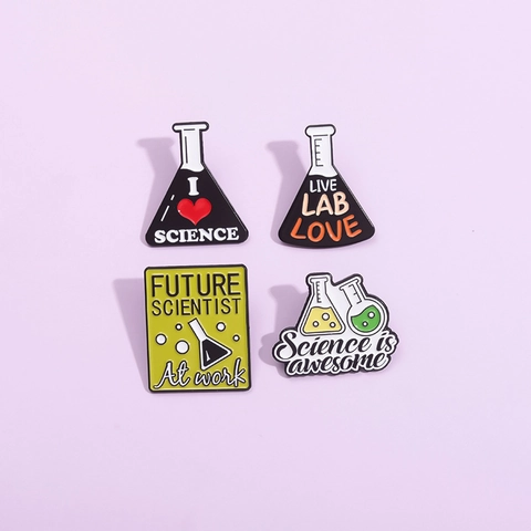 Broche en Émail Série Science Créative Badge Fiole Chimique Bécher Dessin Animé Scientifique Épingle Bijou pour Sac à Dos Veste