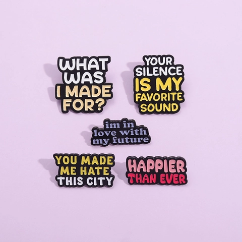 Lot de Broches en Alliage Émaillé Personnalisé Paroles de Musique Citations Inspirantes en Anglais Badges pour Vêtements Sacs Accessoires