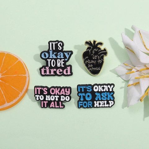 Mental Health Emaille Pin Zinklegierung Brosche Herz Inspirierende Buchstaben Abzeichen Für Kleidung Tasche Zubehör Heilung Schmuck Geschenk