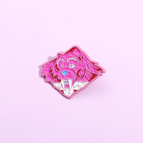 Dessin Animé Rose Animal Monstre Broche en émail Alliage Laque Badge Tigre à Dents de Sabre Pour Sac à Dos Vêtements Décor Femmes Hommes Bijoux