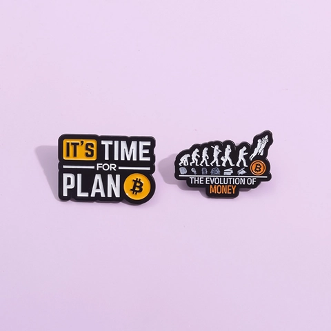Broche en Émail Bitcoin Badge Evolution Of Money Plan B Épingle en Alliage pour Vêtements Sac à Dos Unisexe Bijoux Créatifs