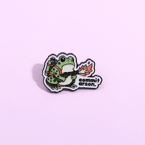 Funny Cartoon Frog Enamel Pin Commit Arson Meme Alloy Brooch Individual Animal Badge For Backpack Clothing Accessory