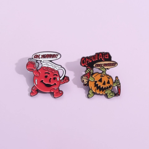 Ensemble de Broches en Émail Métallique Cartoon Drôle Pichet Rouge Citrouille Crâne Badge Parodie Pour Décoration de Sac à Dos Halloween