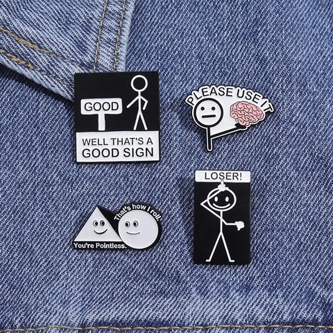 Lustige Strichmännchen Emaille Brosche Set Western Humorvolle Englische Zitate Zinklegierung Reversnadel Geometrisches Abzeichen Für Taschen Kleidung Dekoration
