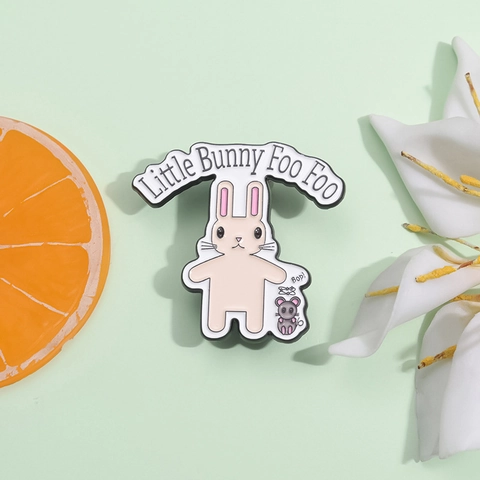 Little Bunny Foo Foo Enamel Pin Cute Pink Rabbit And Grey Mouse Zinc Alloy Brooch Badge For Backpack Clothes Accessory Gift