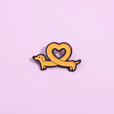 Broche de Aleación Esmaltado con Forma de Corazón de Perro Salchicha Animado Pin de Animal para Mochila Accesorios de Ropa Joyería