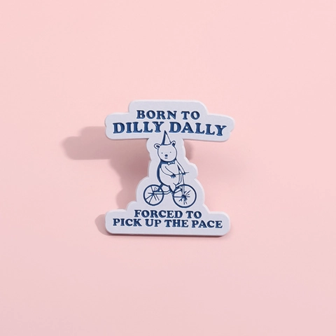 Creative Cartoon Bear Riding Bicycle Enamel Brooch Pin Born To Dilly Dally Forced To Pick Up The Pace Alloy Badge Jewelry