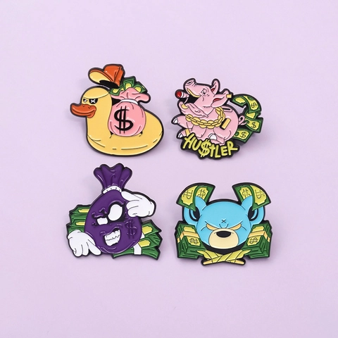 Trendy Alloy Cartoon Money Bag Animal Brooch Hip Hop Style Enamel Pin Clothing Backpack Decorative Badge Accessories For Gift