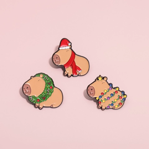 Christmas Capybara Enamel Pin Cute Animal Brooch Alloy Lacquered Badge Festive Holiday Decoration Accessory Gift For Women Men