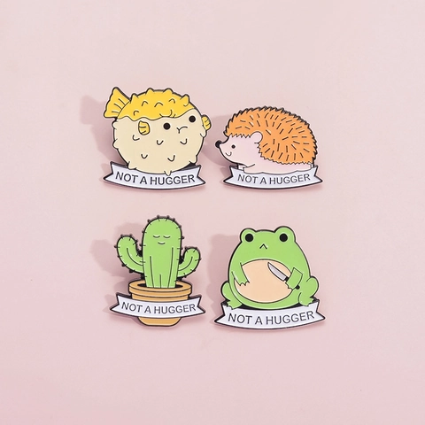 Lindo Pin de Esmalte de Animal de Dibujos Animados Not A Hugger Aleación de Zinc Broche para Ropa Mochila Cactus Pez Globo Erizo Joyería Regalo