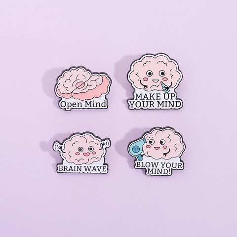 Broche Émail Cerveau Drôle de Dessin Animé Alliage Créative Série Médicale Open Mind Brain Wave Broche de Revers pour Vêtements Sac à Dos