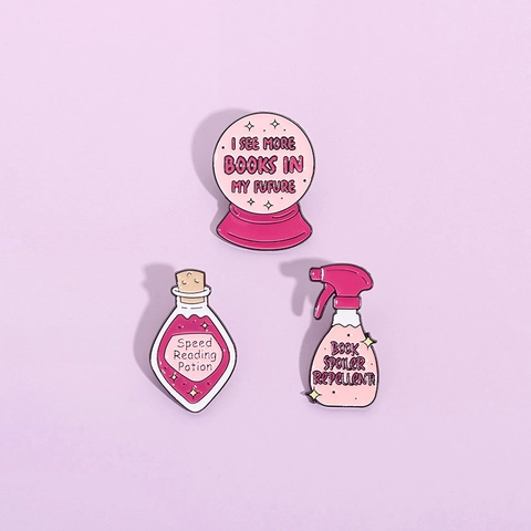 Creatieve Roze Emaille Broche Pin Set Voor Leesliefhebbers Legering Kristallen Bol Toverdrank Spray Badge Mode Sieraden Cadeau
