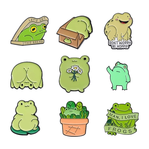 Linda Pin de Esmalte de Rana de Dibujos Animados de Aleación de Zinc Broche de Animal para Decoración de Mochila Joyería de Rana