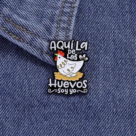 Cute Cartoon Hen Enamel Pin Brooch Zinc Alloy Badge Funny Spanish Text Accessory For Clothing Backpack Decoration Animal