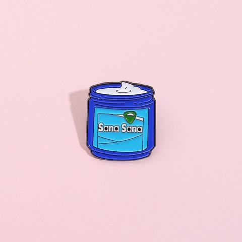 Cartoon Blau Creme Glas Emaille Pin Sana Sana Schriftzug Niedlich Legierung Lackiert Revers Pin Brosche Für Kleidung Taschen Schmuck Zubehör