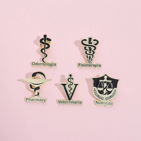 Medical Symbol Enamel Brooch Pin Alloy Gold Black Professional Medical Profession Badges For Doctor Nurse Graduation Gifts