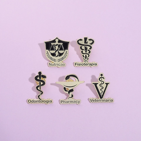 Medical Symbol Enamel Brooch Pin Alloy Gold Black Professional Medical Profession Badges For Doctor Nurse Graduation Gifts