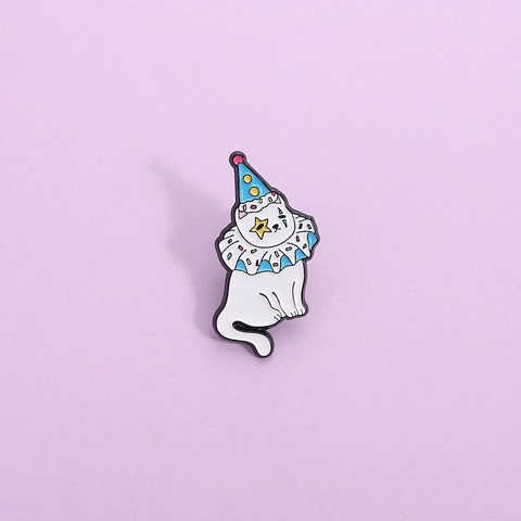 Kreative Cartoon Clown Katze Emaille Brosche Legierung Weiße Kätzchen Pin Abzeichen Für Party Dekoration Täglich Kleidung Zubehör Schmuck
