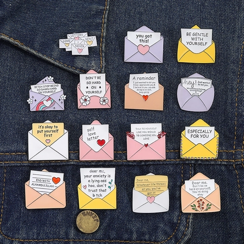 Pin's en Émail Enveloppe Citations Positives Motivationnelles Lettre d'Amour Broche en Métal Décoration de Vêtement Cadeau