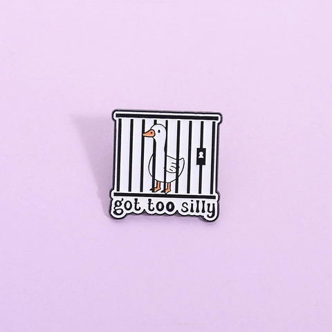 Funny Alloy Enamel Pin Got Too Silly White Goose In Cage Cartoon Brooch Badge For Clothing Bags Decorative Jewelry Gift